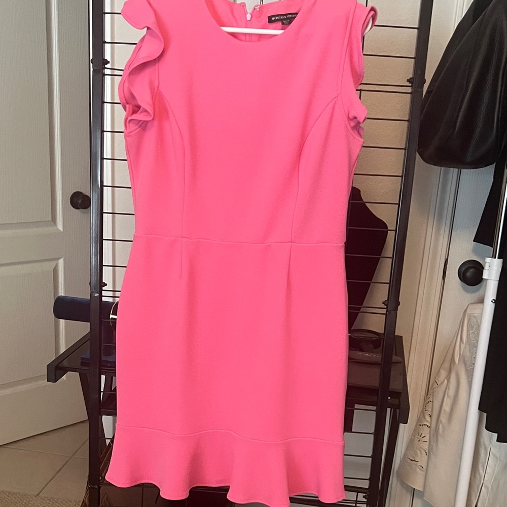 Boston Proper Bright Pink Ruffle Sleeve Sheath Dress